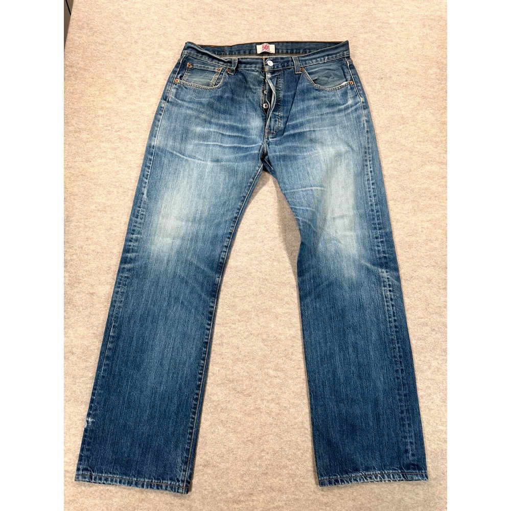 Levi's 501 Original Jeans Mens 36x32 Blue Denim Red Tab Button Fly Straight Leg